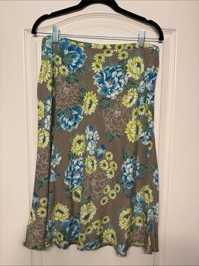 Vintage Floral Circle Skirt in Taupe with Blue & Lime Blooms